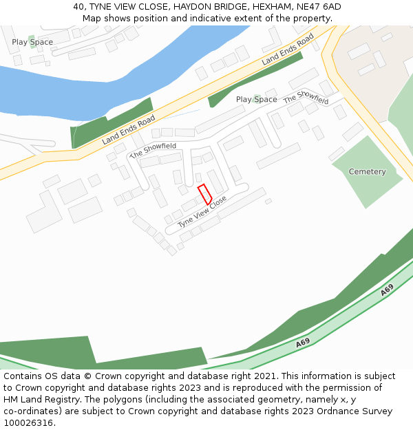 40, TYNE VIEW CLOSE, HAYDON BRIDGE, HEXHAM, NE47 6AD: Location map and indicative extent of plot