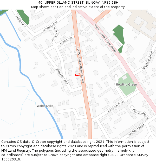 40, UPPER OLLAND STREET, BUNGAY, NR35 1BH: Location map and indicative extent of plot