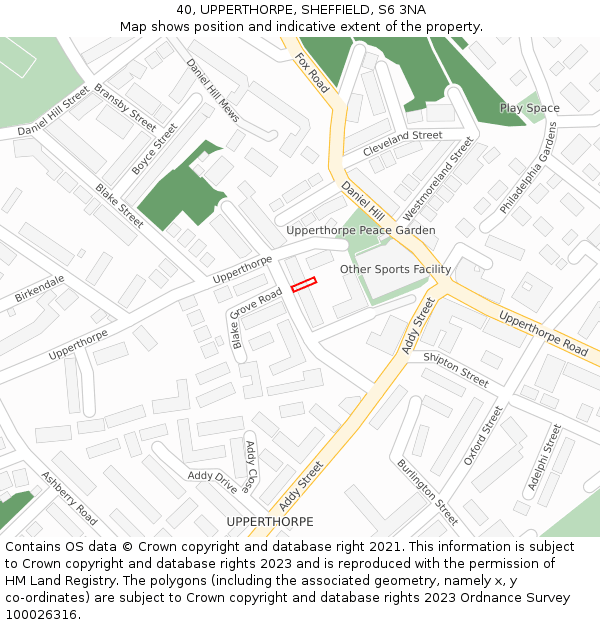 40, UPPERTHORPE, SHEFFIELD, S6 3NA: Location map and indicative extent of plot