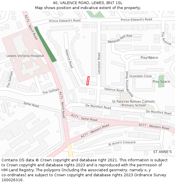 40, VALENCE ROAD, LEWES, BN7 1SL: Location map and indicative extent of plot