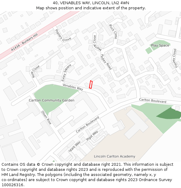 40, VENABLES WAY, LINCOLN, LN2 4WN: Location map and indicative extent of plot