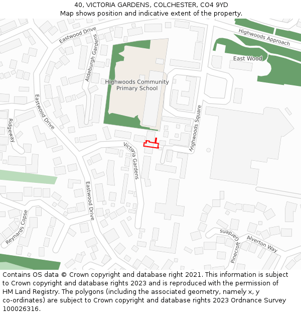 40, VICTORIA GARDENS, COLCHESTER, CO4 9YD: Location map and indicative extent of plot