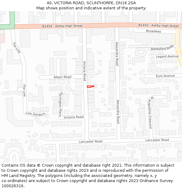 40, VICTORIA ROAD, SCUNTHORPE, DN16 2SA: Location map and indicative extent of plot