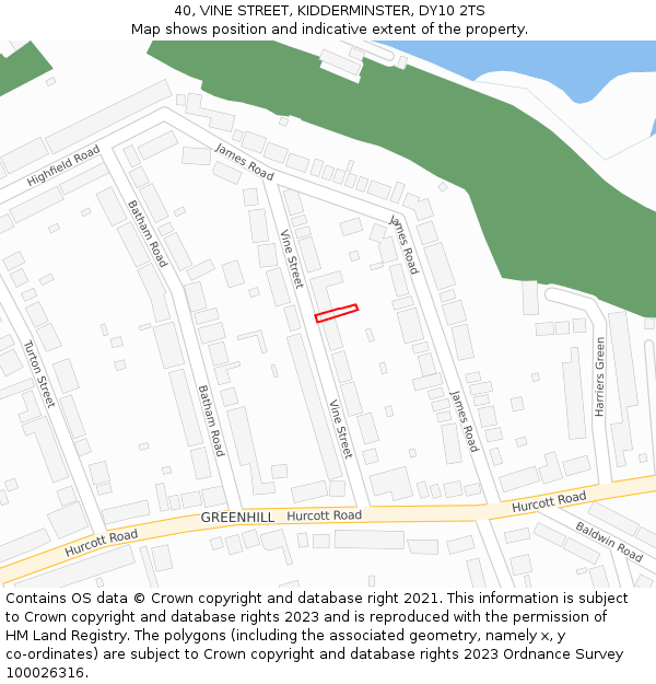40, VINE STREET, KIDDERMINSTER, DY10 2TS: Location map and indicative extent of plot