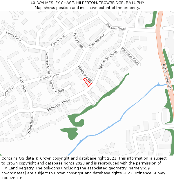 40, WALMESLEY CHASE, HILPERTON, TROWBRIDGE, BA14 7HY: Location map and indicative extent of plot