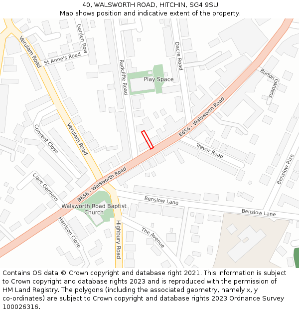 40, WALSWORTH ROAD, HITCHIN, SG4 9SU: Location map and indicative extent of plot