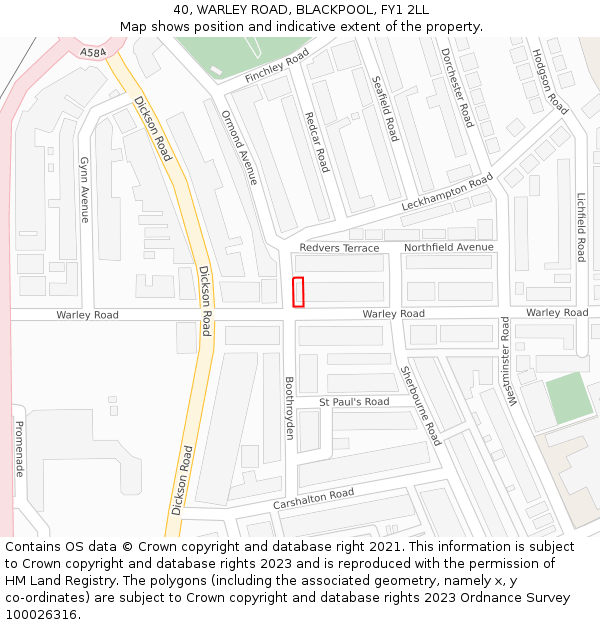 40, WARLEY ROAD, BLACKPOOL, FY1 2LL: Location map and indicative extent of plot