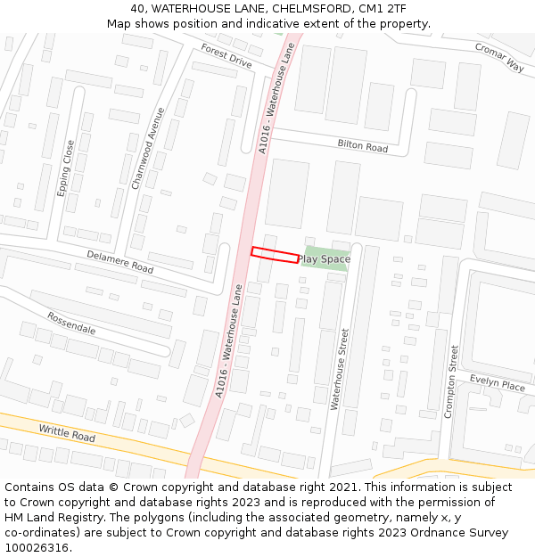 40, WATERHOUSE LANE, CHELMSFORD, CM1 2TF: Location map and indicative extent of plot