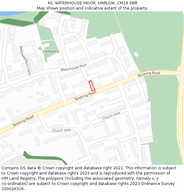 40, WATERHOUSE MOOR, HARLOW, CM18 6BB: Location map and indicative extent of plot