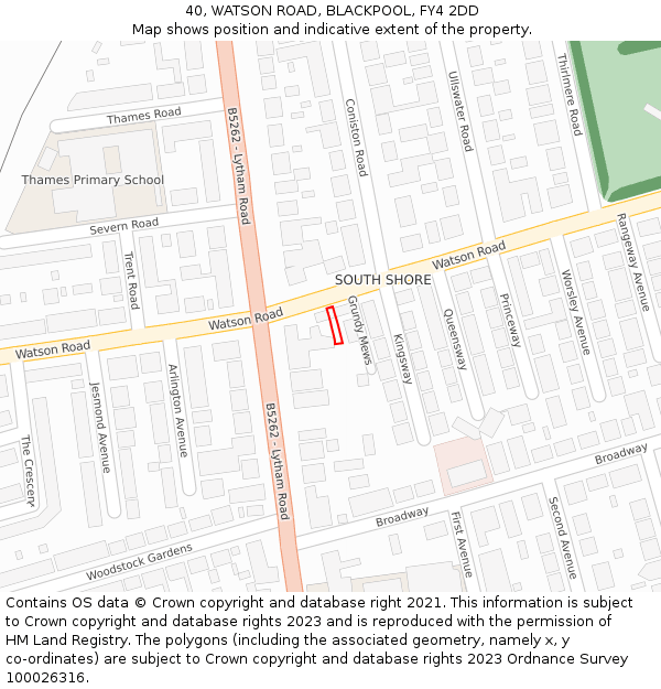 40, WATSON ROAD, BLACKPOOL, FY4 2DD: Location map and indicative extent of plot