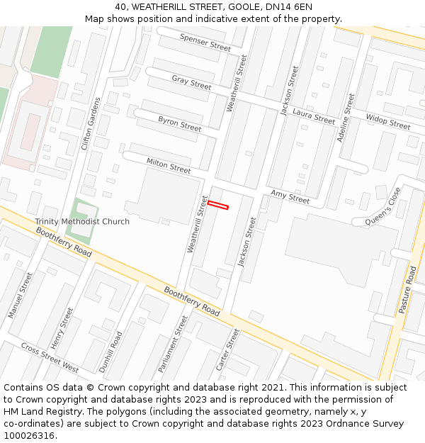 40, WEATHERILL STREET, GOOLE, DN14 6EN: Location map and indicative extent of plot