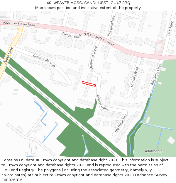 40, WEAVER MOSS, SANDHURST, GU47 9BQ: Location map and indicative extent of plot