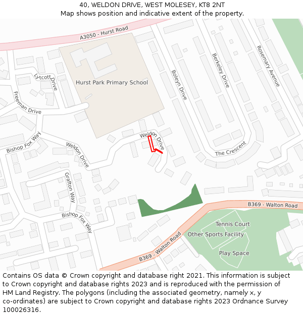 40, WELDON DRIVE, WEST MOLESEY, KT8 2NT: Location map and indicative extent of plot