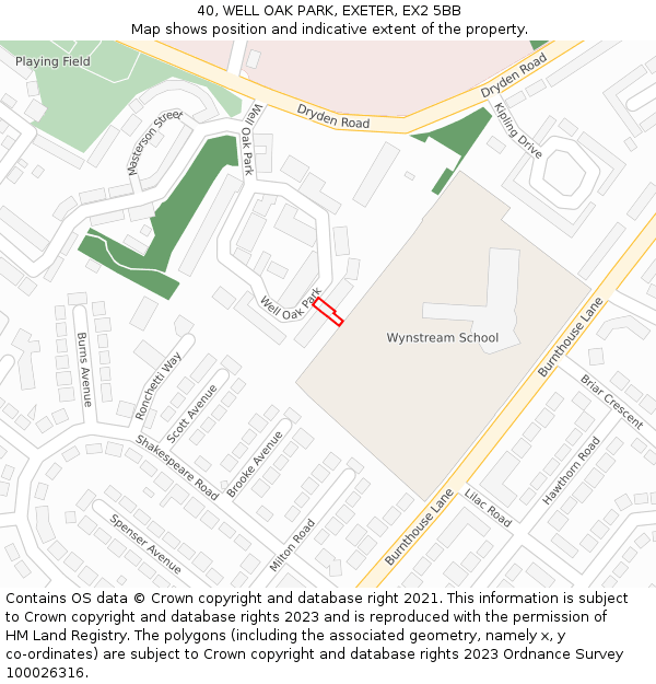 40, WELL OAK PARK, EXETER, EX2 5BB: Location map and indicative extent of plot