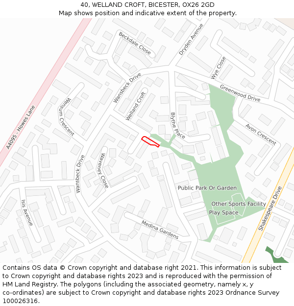 40, WELLAND CROFT, BICESTER, OX26 2GD: Location map and indicative extent of plot