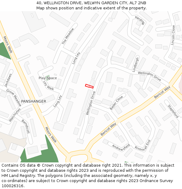 40, WELLINGTON DRIVE, WELWYN GARDEN CITY, AL7 2NB: Location map and indicative extent of plot