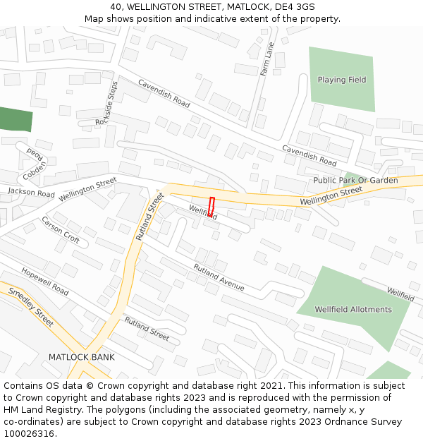 40, WELLINGTON STREET, MATLOCK, DE4 3GS: Location map and indicative extent of plot