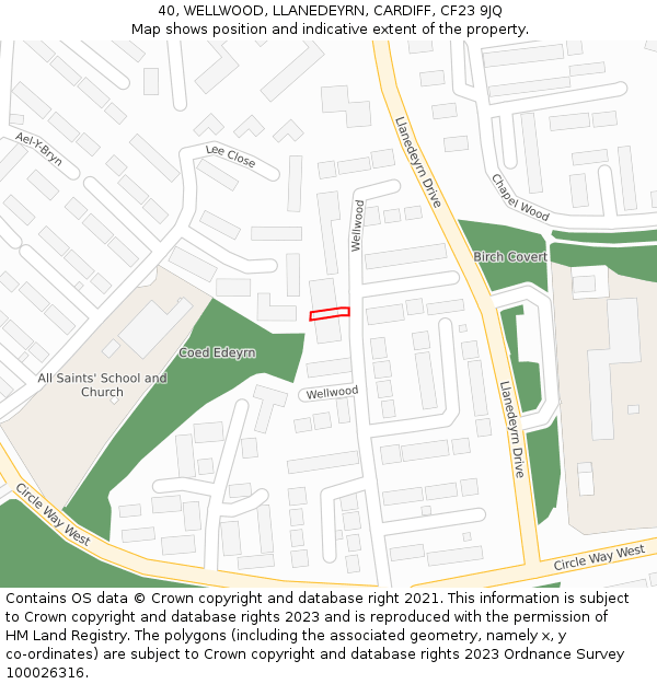 40, WELLWOOD, LLANEDEYRN, CARDIFF, CF23 9JQ: Location map and indicative extent of plot