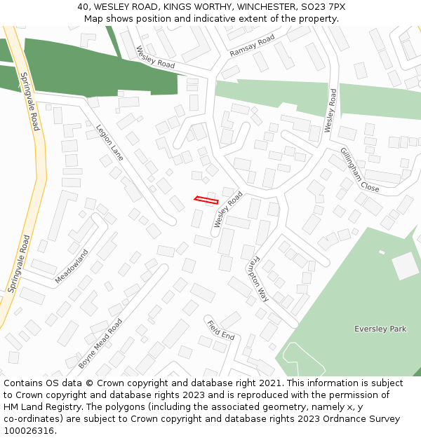 40, WESLEY ROAD, KINGS WORTHY, WINCHESTER, SO23 7PX: Location map and indicative extent of plot