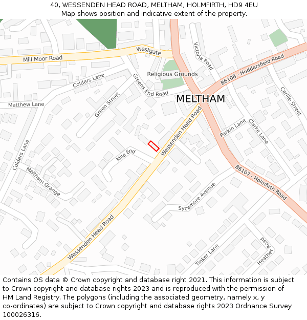 40, WESSENDEN HEAD ROAD, MELTHAM, HOLMFIRTH, HD9 4EU: Location map and indicative extent of plot