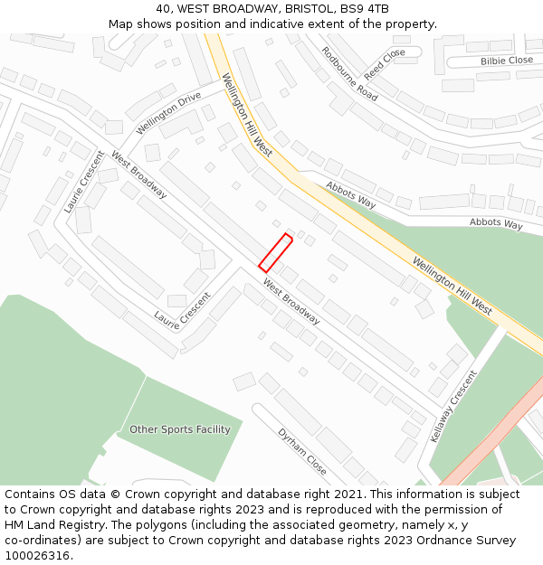 40, WEST BROADWAY, BRISTOL, BS9 4TB: Location map and indicative extent of plot