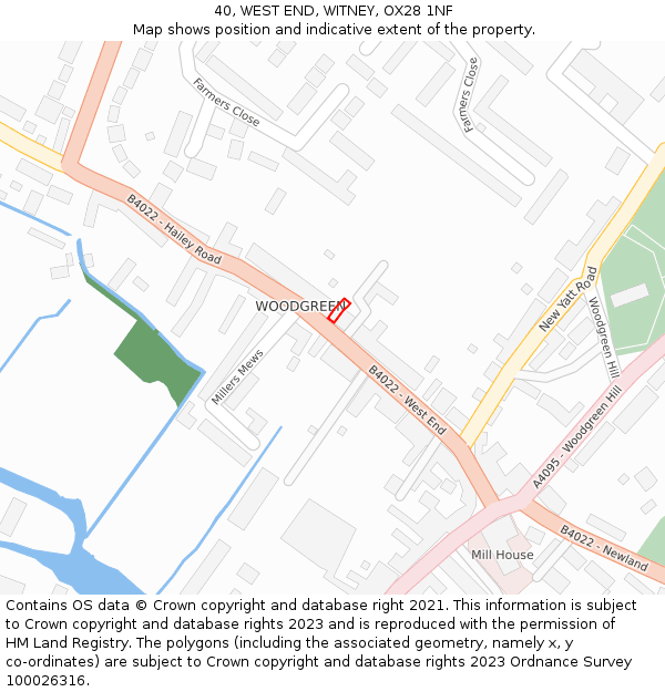 40, WEST END, WITNEY, OX28 1NF: Location map and indicative extent of plot