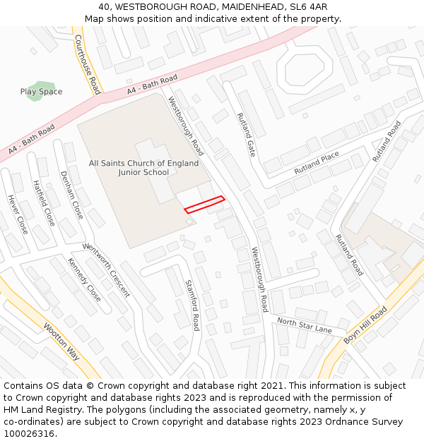 40, WESTBOROUGH ROAD, MAIDENHEAD, SL6 4AR: Location map and indicative extent of plot