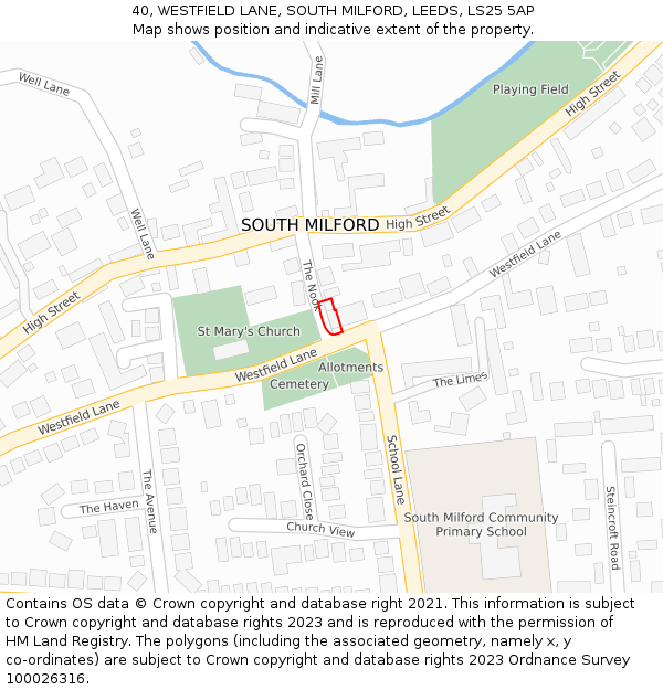 40, WESTFIELD LANE, SOUTH MILFORD, LEEDS, LS25 5AP: Location map and indicative extent of plot