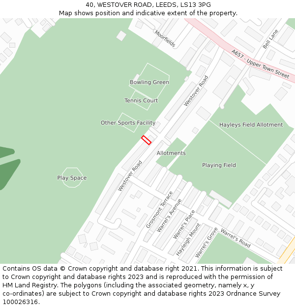 40, WESTOVER ROAD, LEEDS, LS13 3PG: Location map and indicative extent of plot