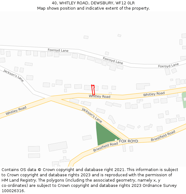 40, WHITLEY ROAD, DEWSBURY, WF12 0LR: Location map and indicative extent of plot