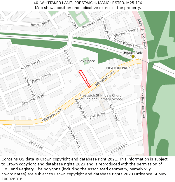 40, WHITTAKER LANE, PRESTWICH, MANCHESTER, M25 1FX: Location map and indicative extent of plot