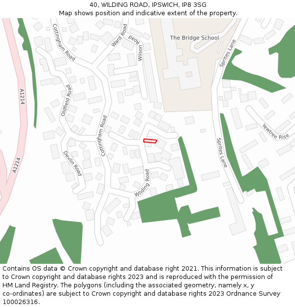 40, WILDING ROAD, IPSWICH, IP8 3SG: Location map and indicative extent of plot