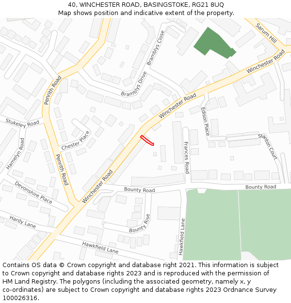 40, WINCHESTER ROAD, BASINGSTOKE, RG21 8UQ: Location map and indicative extent of plot