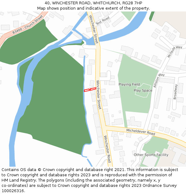 40, WINCHESTER ROAD, WHITCHURCH, RG28 7HP: Location map and indicative extent of plot