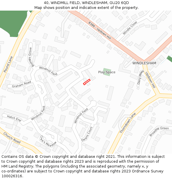 40, WINDMILL FIELD, WINDLESHAM, GU20 6QD: Location map and indicative extent of plot