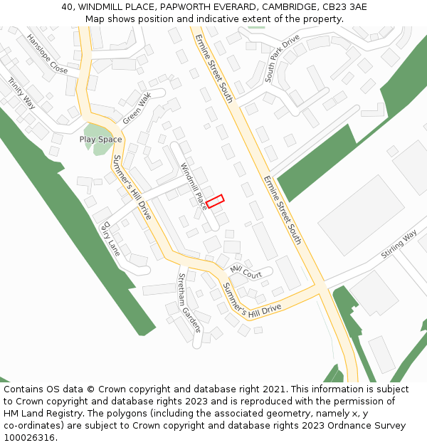 40, WINDMILL PLACE, PAPWORTH EVERARD, CAMBRIDGE, CB23 3AE: Location map and indicative extent of plot