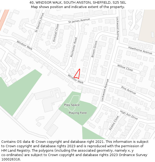 40, WINDSOR WALK, SOUTH ANSTON, SHEFFIELD, S25 5EL: Location map and indicative extent of plot