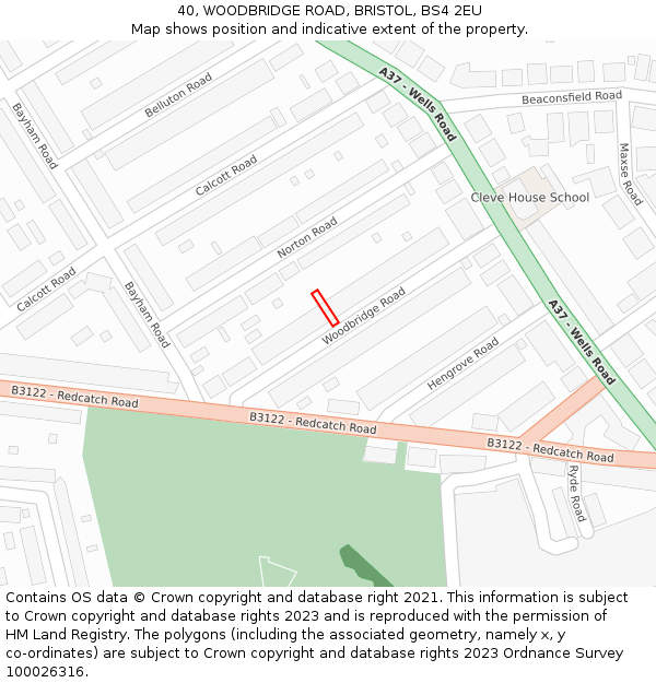40, WOODBRIDGE ROAD, BRISTOL, BS4 2EU: Location map and indicative extent of plot