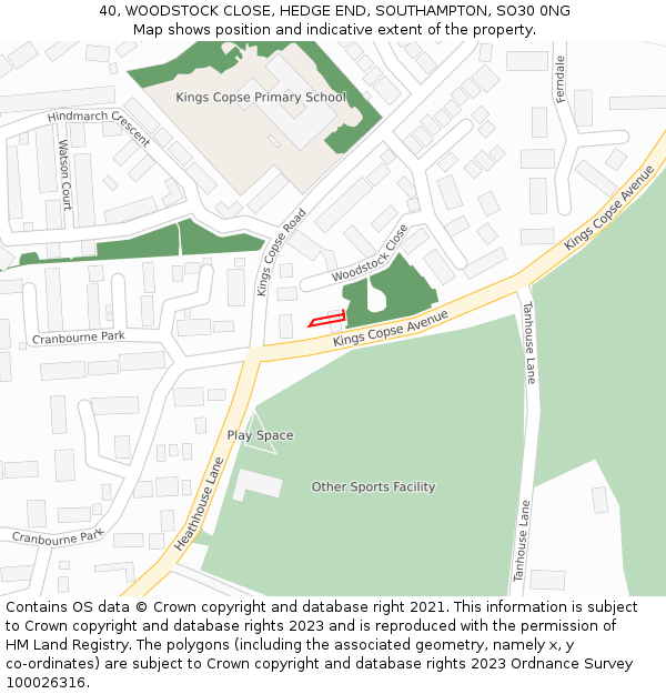 40, WOODSTOCK CLOSE, HEDGE END, SOUTHAMPTON, SO30 0NG: Location map and indicative extent of plot