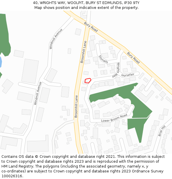 40, WRIGHTS WAY, WOOLPIT, BURY ST EDMUNDS, IP30 9TY: Location map and indicative extent of plot