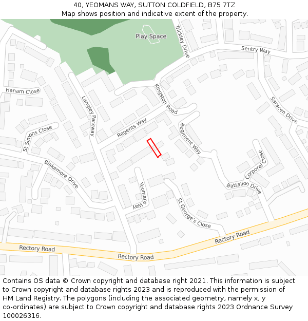 40, YEOMANS WAY, SUTTON COLDFIELD, B75 7TZ: Location map and indicative extent of plot