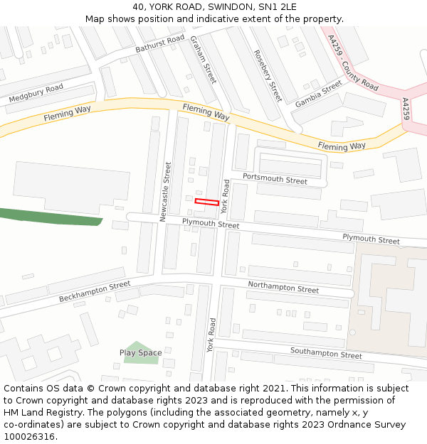 40, YORK ROAD, SWINDON, SN1 2LE: Location map and indicative extent of plot