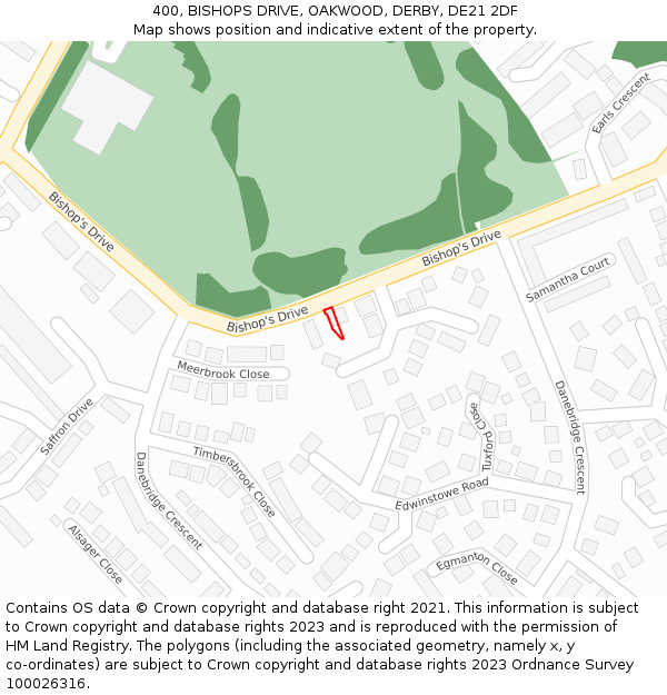 400, BISHOPS DRIVE, OAKWOOD, DERBY, DE21 2DF: Location map and indicative extent of plot