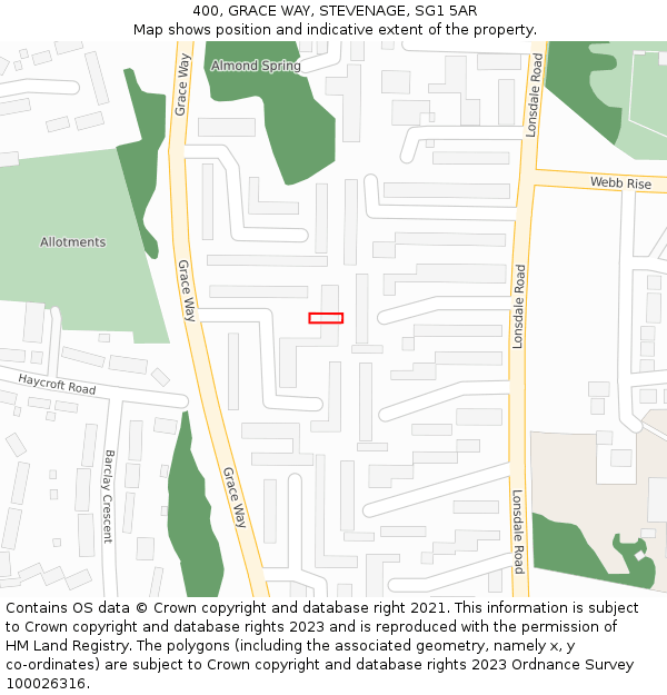 400, GRACE WAY, STEVENAGE, SG1 5AR: Location map and indicative extent of plot