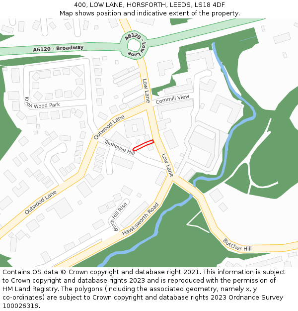 400, LOW LANE, HORSFORTH, LEEDS, LS18 4DF: Location map and indicative extent of plot