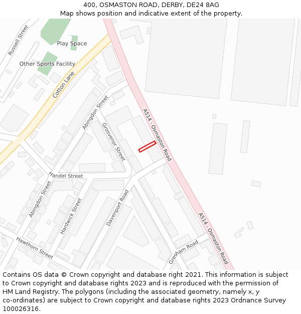 400, OSMASTON ROAD, DERBY, DE24 8AG: Location map and indicative extent of plot