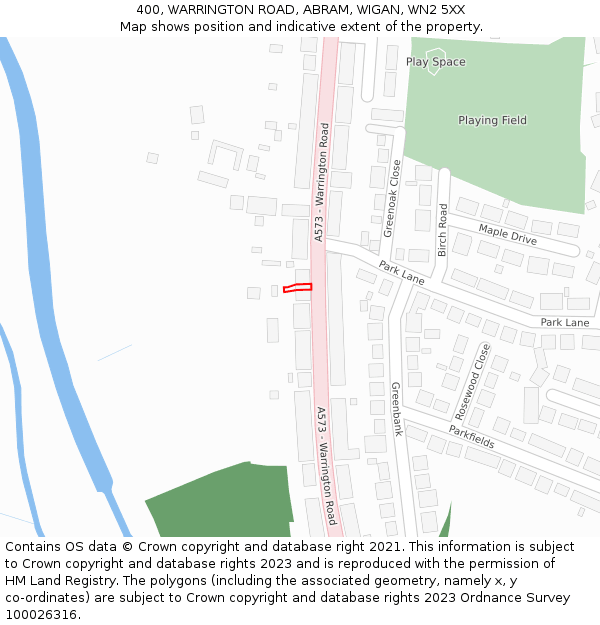 400, WARRINGTON ROAD, ABRAM, WIGAN, WN2 5XX: Location map and indicative extent of plot