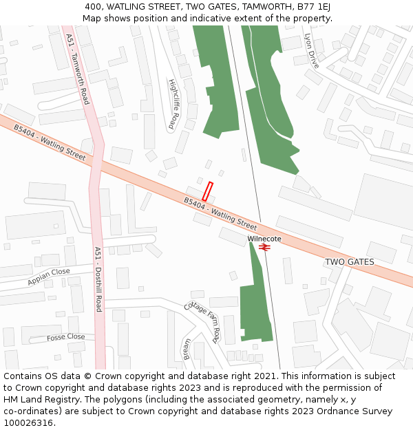 400, WATLING STREET, TWO GATES, TAMWORTH, B77 1EJ: Location map and indicative extent of plot