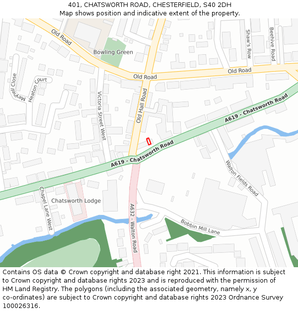 401, CHATSWORTH ROAD, CHESTERFIELD, S40 2DH: Location map and indicative extent of plot