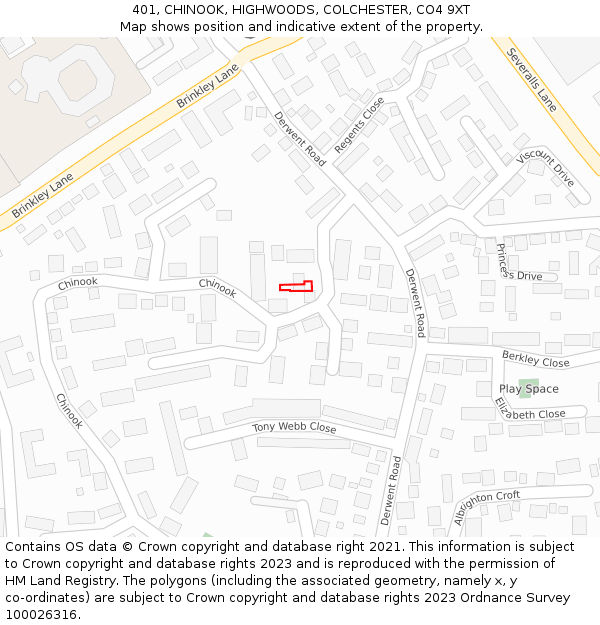401, CHINOOK, HIGHWOODS, COLCHESTER, CO4 9XT: Location map and indicative extent of plot
